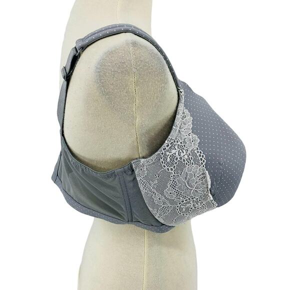 Lane Bryant Cacique Grey White Polka Dot Full Coverage Lace 42DDD - Picture 4 of 8